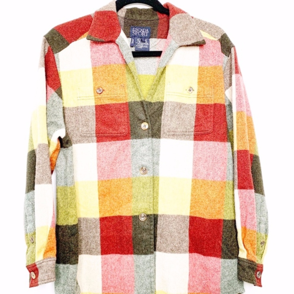 NWOT ESCADA Sport Plaid Wool Cashmere Blend Shirt